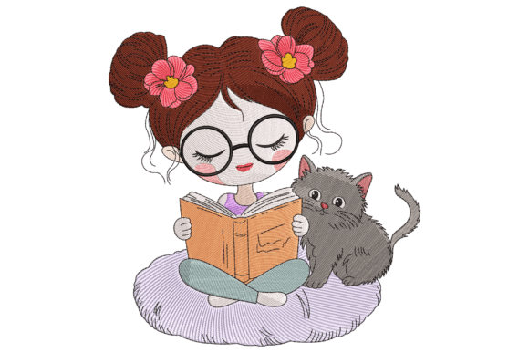 Book Girl with Cat: A Seller's Review for Embroidery Projects