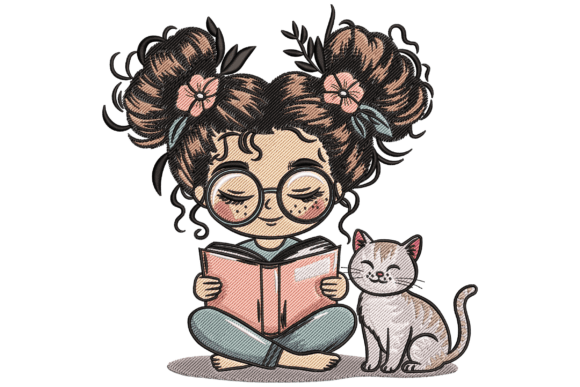 Review: Reading Girl with Cat Embroidery Design